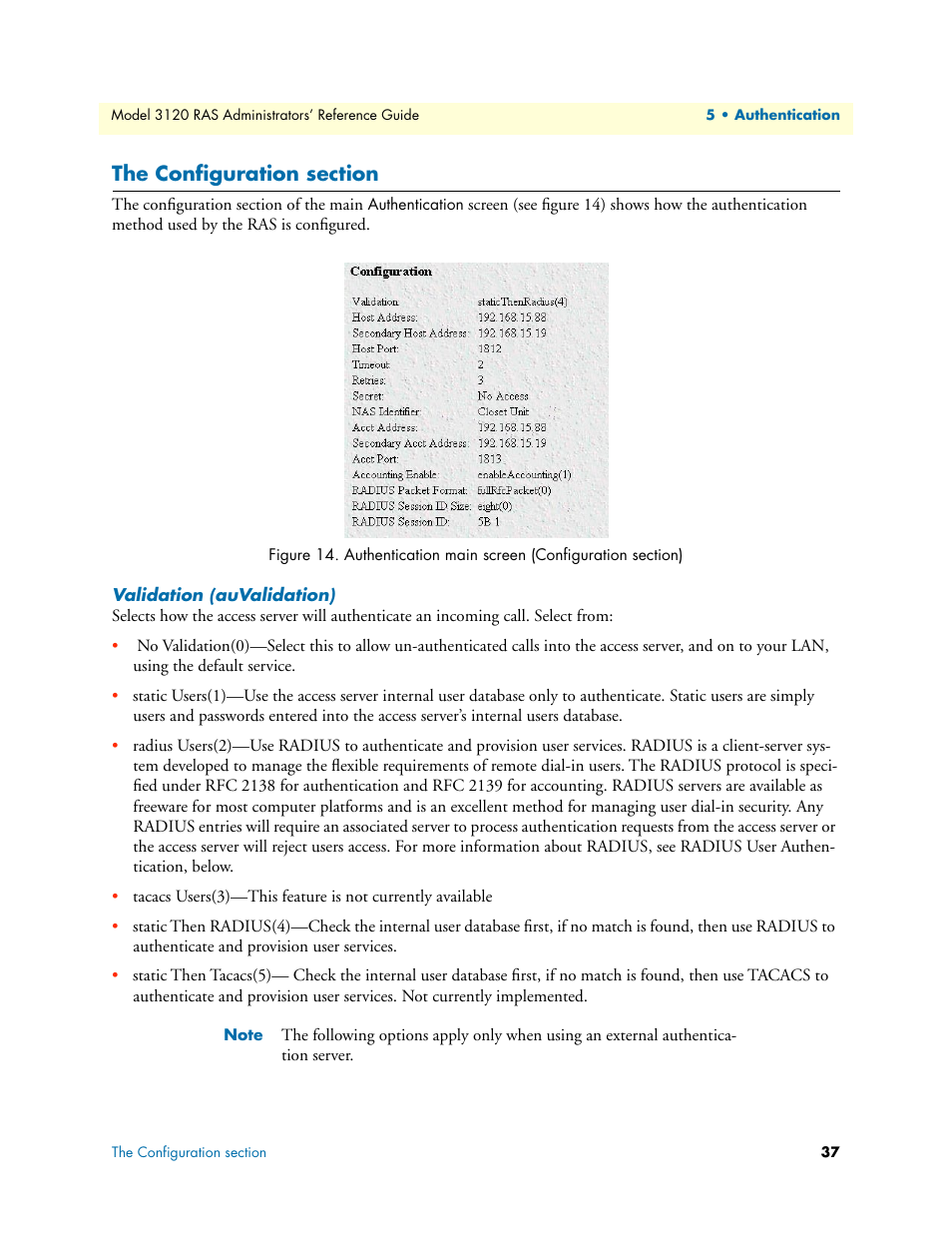 The configuration section, Validation (auvalidation) | Patton electronic 3120 User Manual | Page 37 / 331