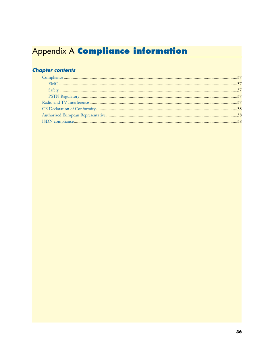 Appendix a compliance information, Compliance information, Appendix a | Patton electronic 4630 Series User Manual | Page 36 / 54