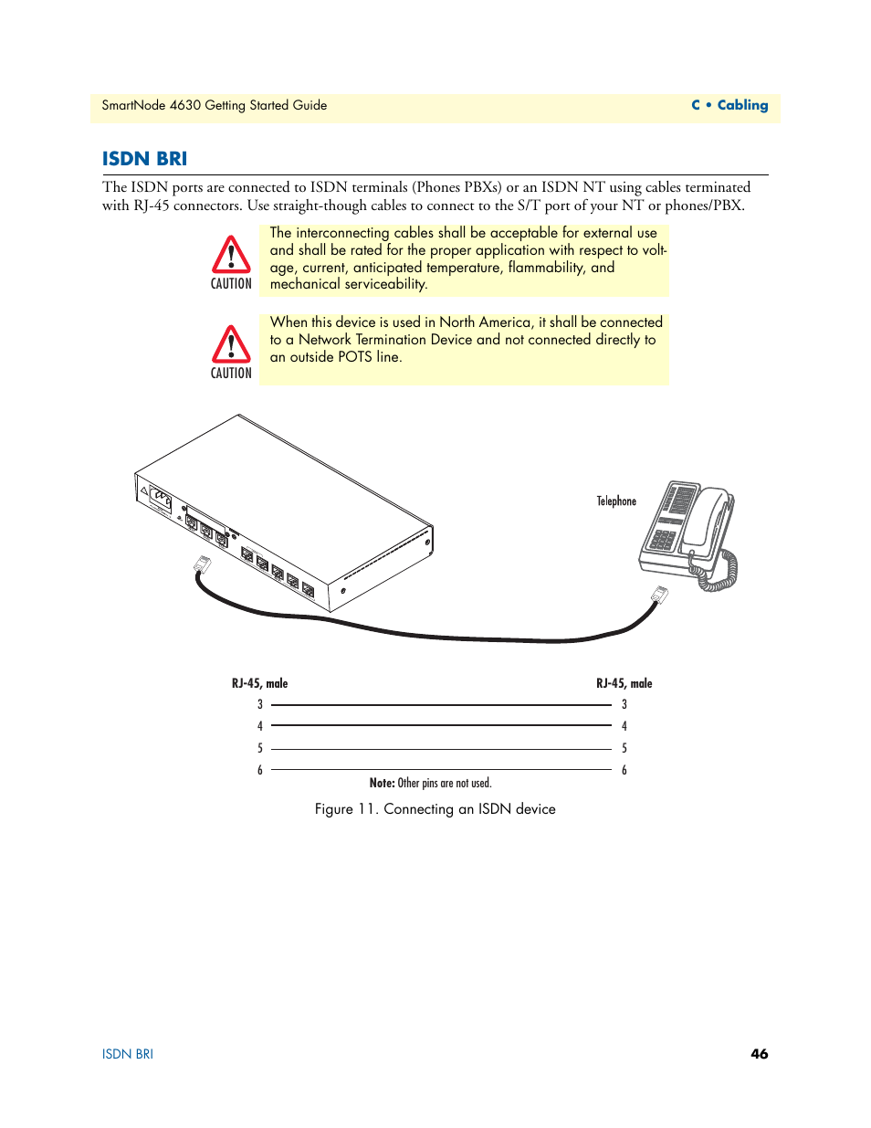 Isdn bri, Connecting an isdn device | Patton electronic 4630 Series User Manual | Page 46 / 54
