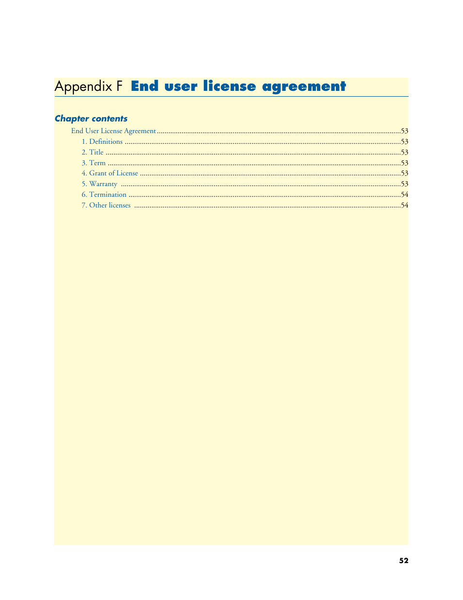 Appendix f end user licenseagreement, End user license agreement, Appendix f | Appendix f end user license agreement | Patton electronic 4630 Series User Manual | Page 52 / 54