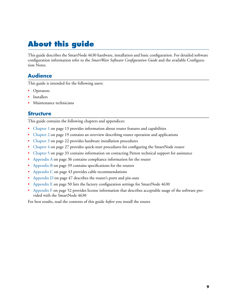 About this guide, Audience, Structure | List of figures | Patton electronic 4630 Series User Manual | Page 9 / 54