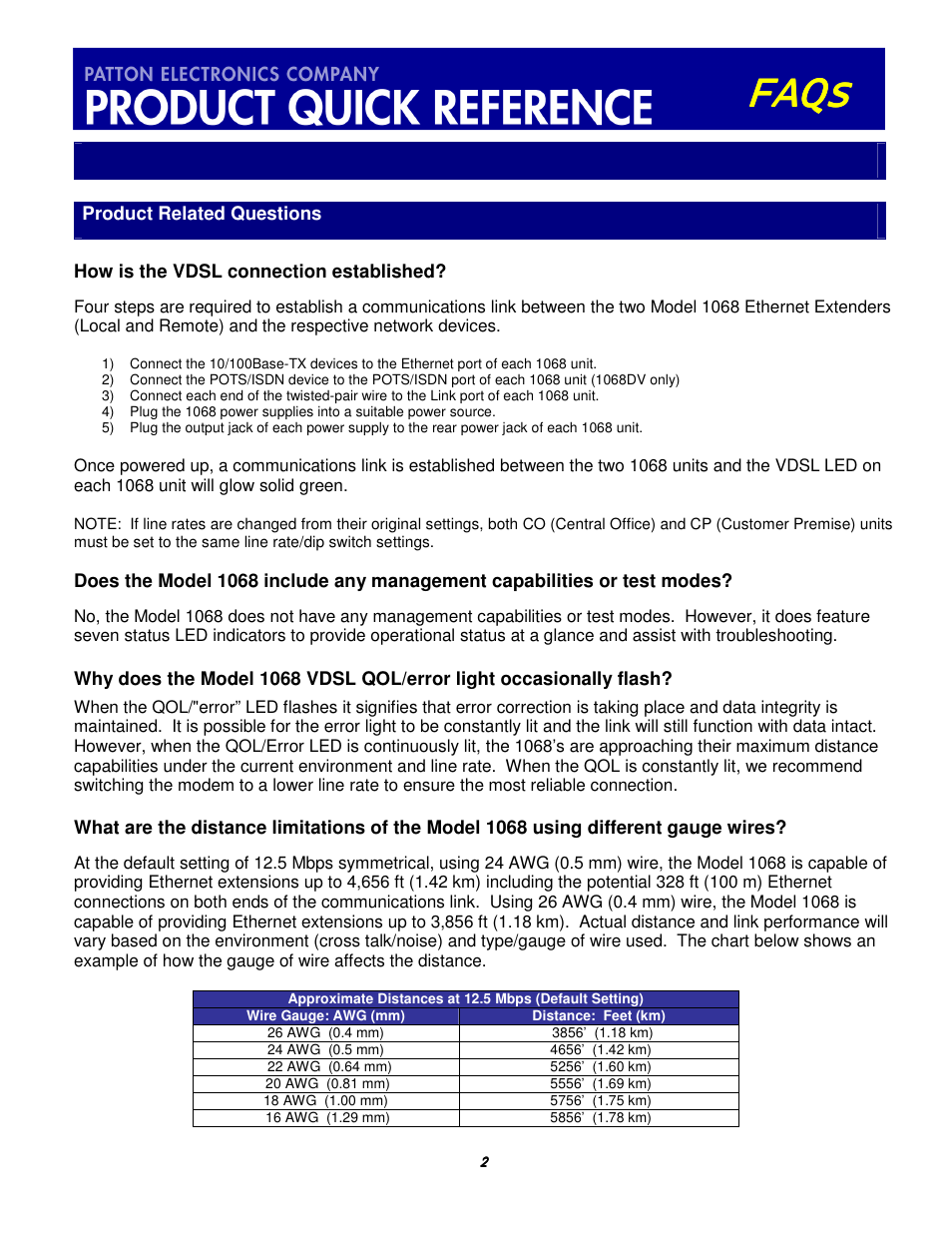 Faqs | Patton electronic 1068 VDSL User Manual | Page 2 / 5