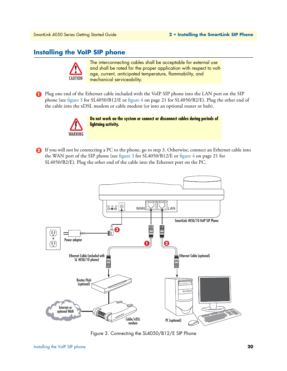 Installing the voip sip phone, Connecting the sl4050/b12/e sip phone | Patton electronic SL4050/B2/E User Manual | Page 20 / 79