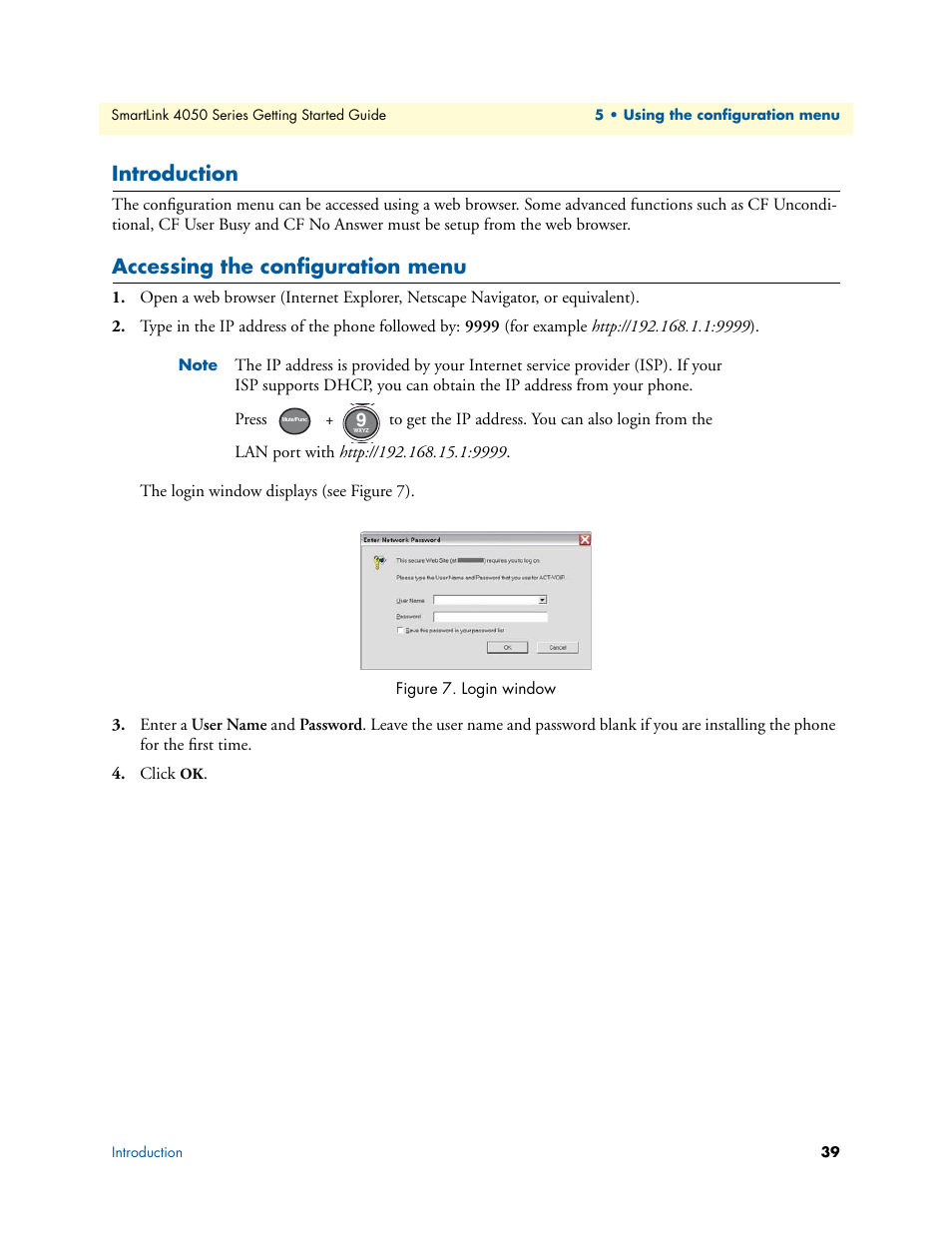 Introduction, Accessing the configuration menu, Login window | Patton electronic SL4050/B2/E User Manual | Page 39 / 79