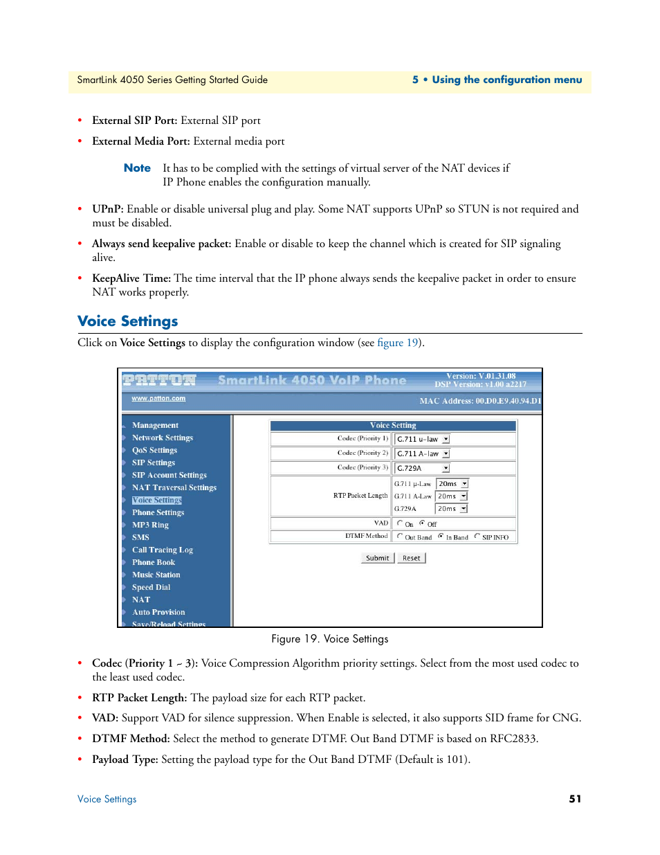 Voice settings | Patton electronic SL4050/B2/E User Manual | Page 51 / 79