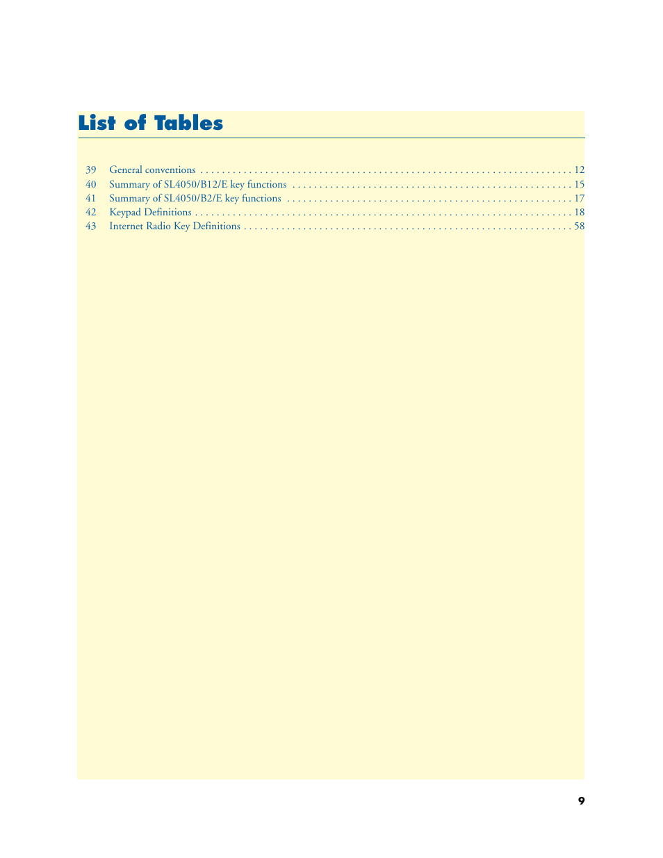 List of tables, List of t ables | Patton electronic SL4050/B2/E User Manual | Page 9 / 79