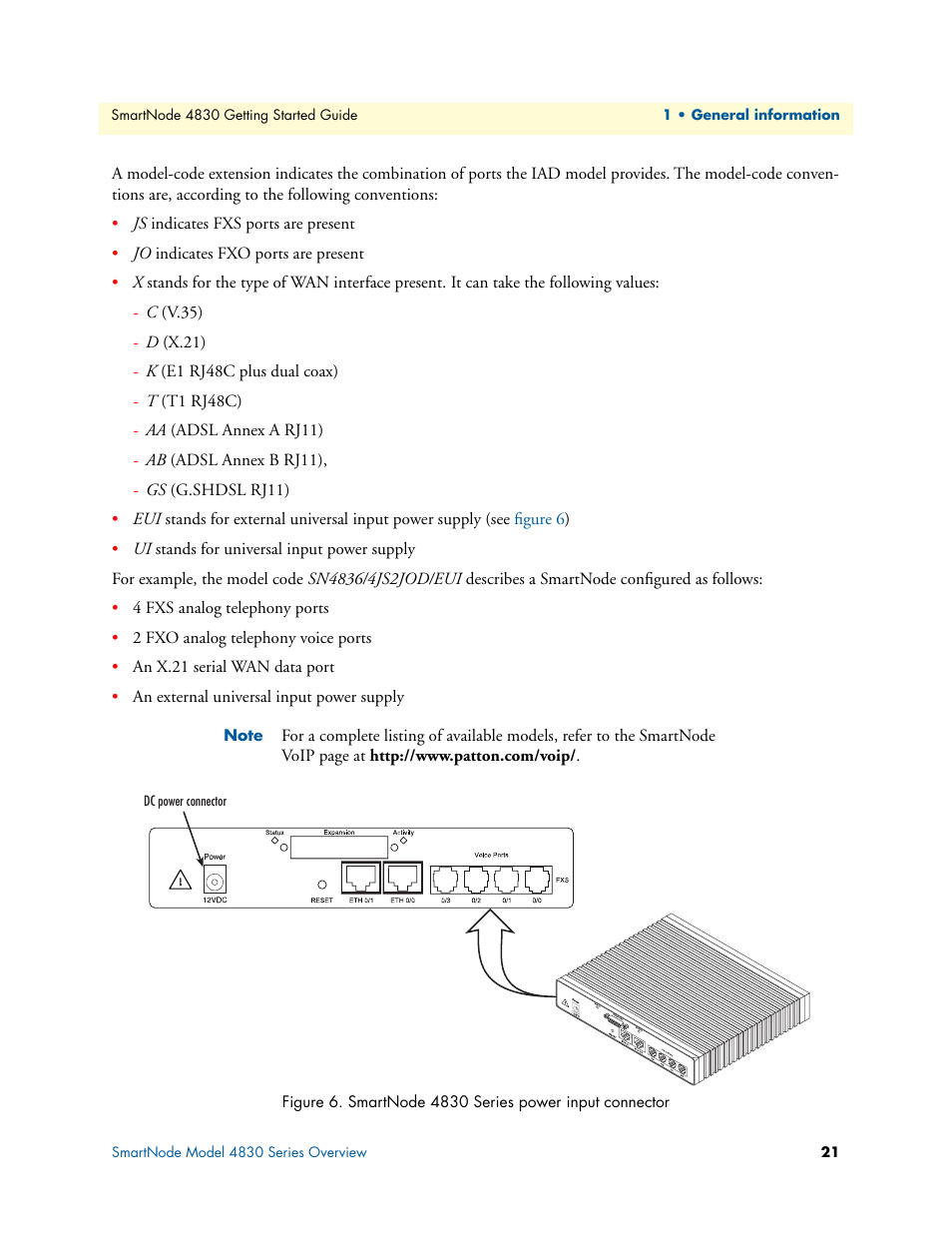Smartnode 4830 series power input connector | Patton electronic SmartNode 4830 Series User Manual | Page 21 / 89
