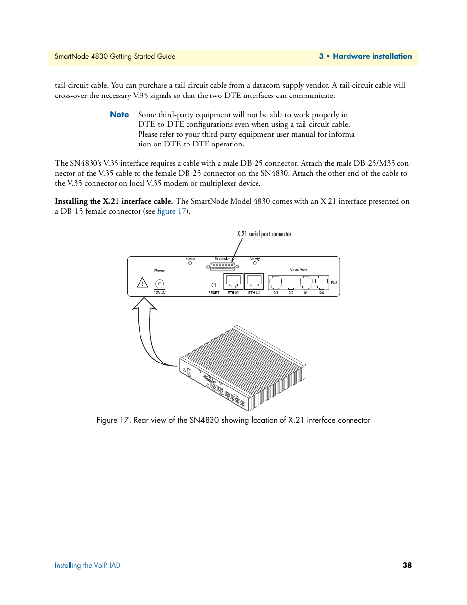 Installing the x.21 interface cable | Patton electronic SmartNode 4830 Series User Manual | Page 38 / 89