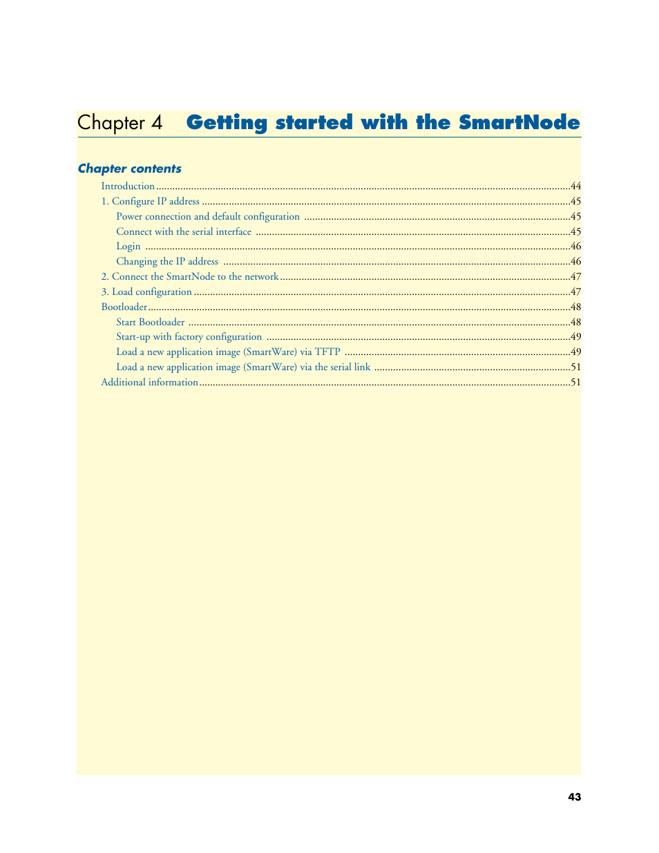 Chapter 4 getting started with the smartnode, Getting started with the smartnode, Chapter 4 | Ode, go to chapter 4, W go to chapter 4, Getting started, With the smartnode | Patton electronic SmartNode 4830 Series User Manual | Page 43 / 89