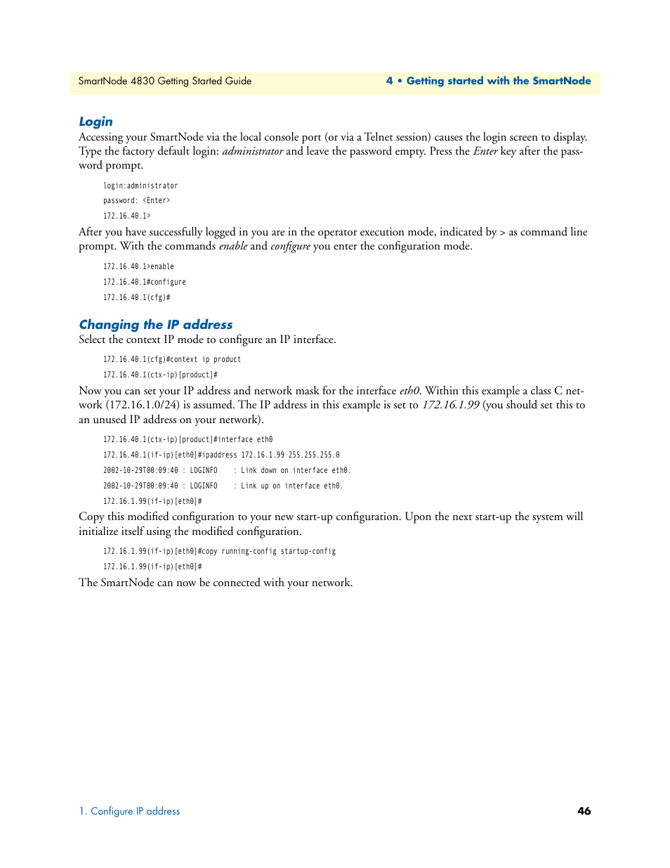 Login, Changing the ip address | Patton electronic SmartNode 4830 Series User Manual | Page 46 / 89