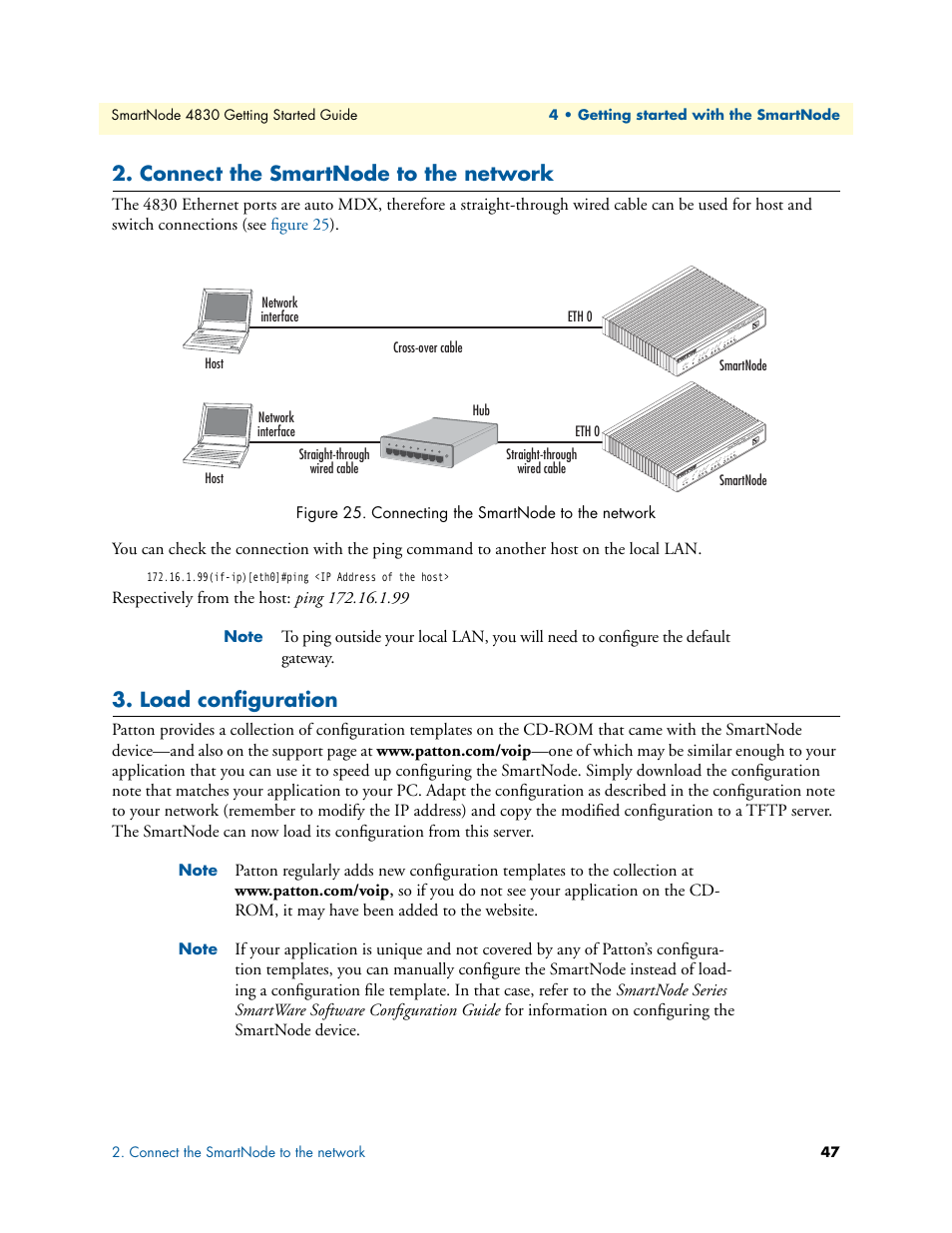 Connect the smartnode to the network, Load configuration, Connecting the smartnode to the network | Patton electronic SmartNode 4830 Series User Manual | Page 47 / 89