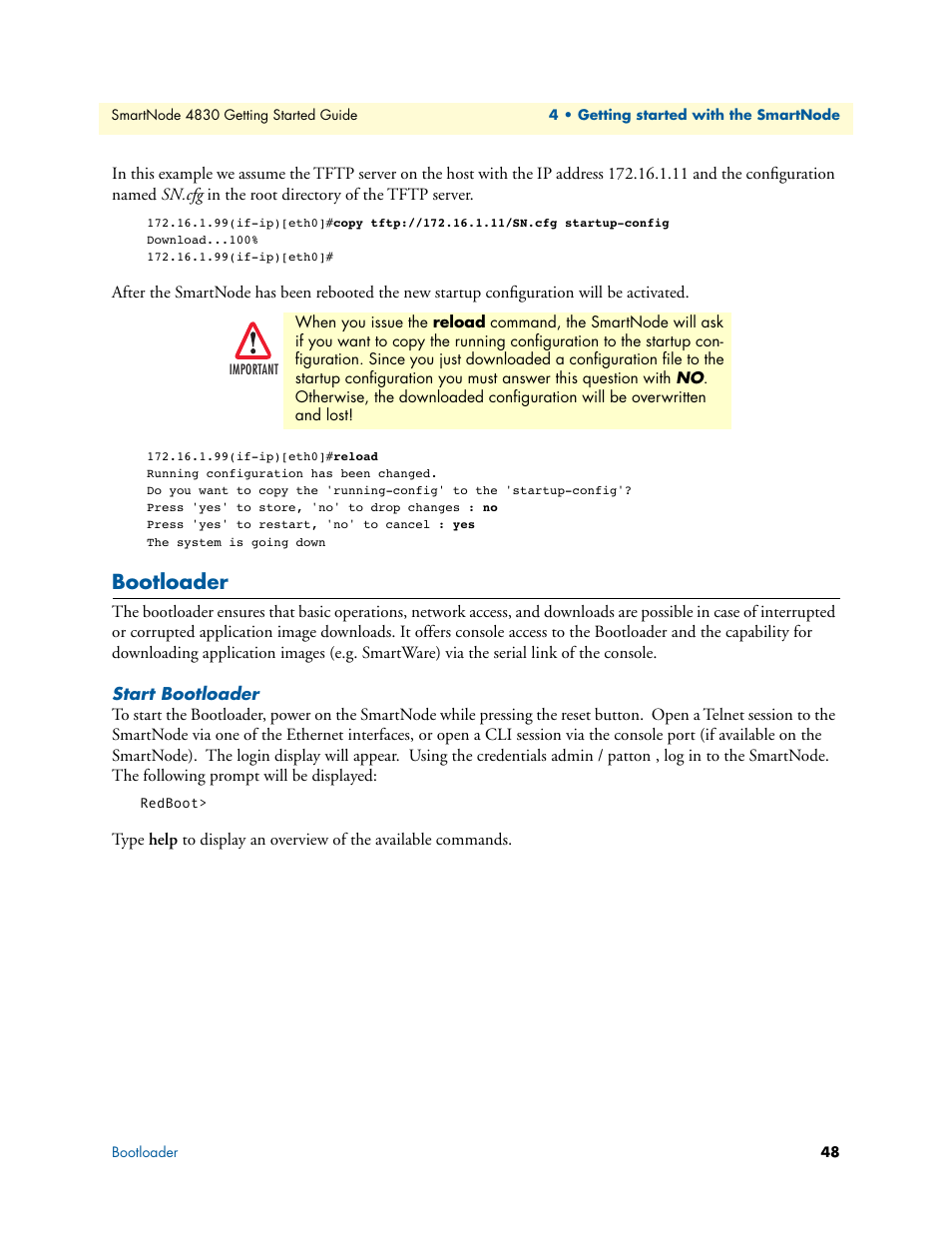 Bootloader, Start bootloader | Patton electronic SmartNode 4830 Series User Manual | Page 48 / 89