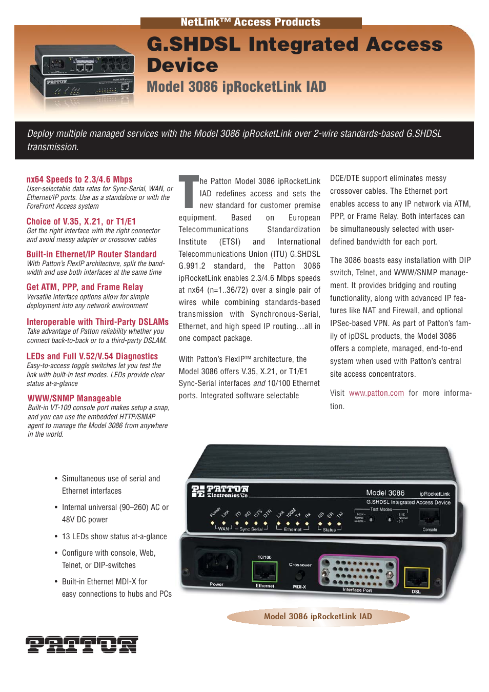 Patton electronic ipRocketLink IAD 3086 User Manual | 2 pages