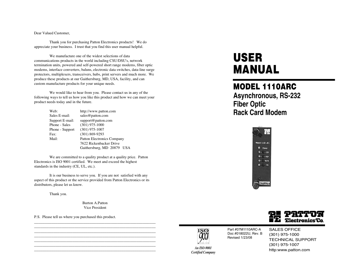 Patton electronic 1110ARC User Manual | 16 pages