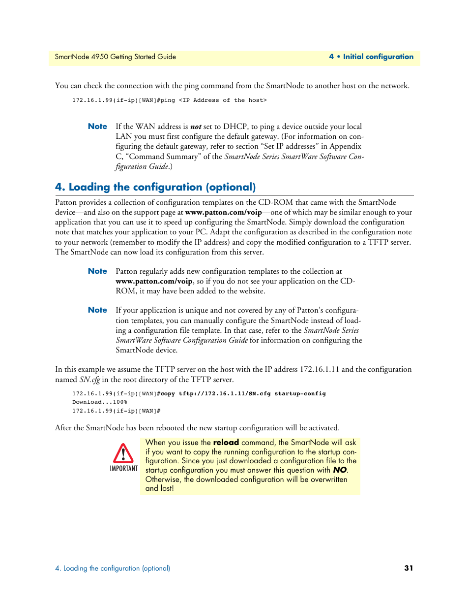 Loading the configuration (optional) | Patton electronic SMARTNODE 4950 User Manual | Page 31 / 67