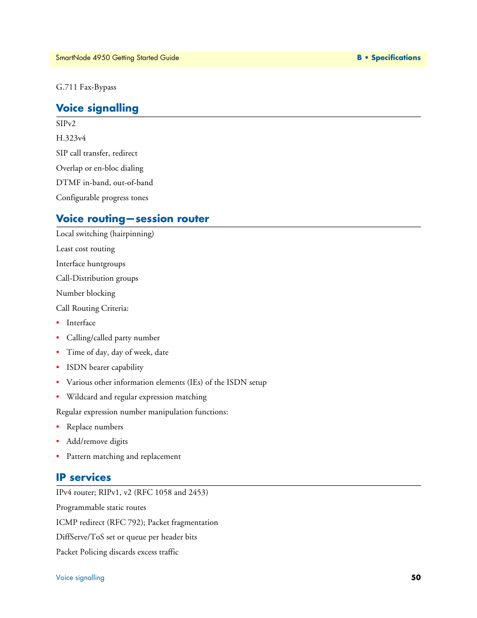 Voice signalling, Voice routing-session router, Ip services | Voice routing—session router | Patton electronic SMARTNODE 4950 User Manual | Page 50 / 67