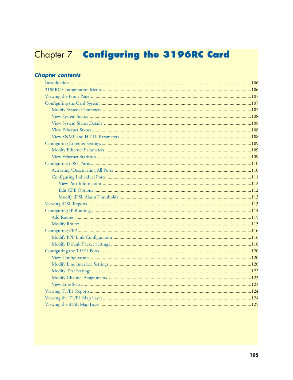 Chapter 7 configuring the 3196rc card, Configuring the 3196rc card, Chapter 7 | Patton electronic FORESIGHT 6300 User Manual | Page 105 / 145
