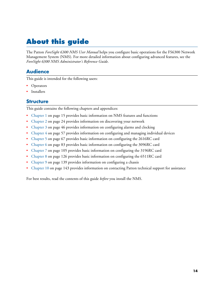 About this guide, Audience, Structure | Patton electronic FORESIGHT 6300 User Manual | Page 14 / 145