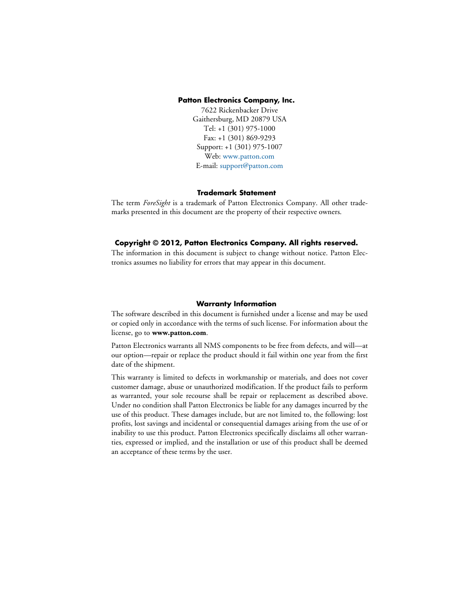 Patton electronic FORESIGHT 6300 User Manual | Page 2 / 145
