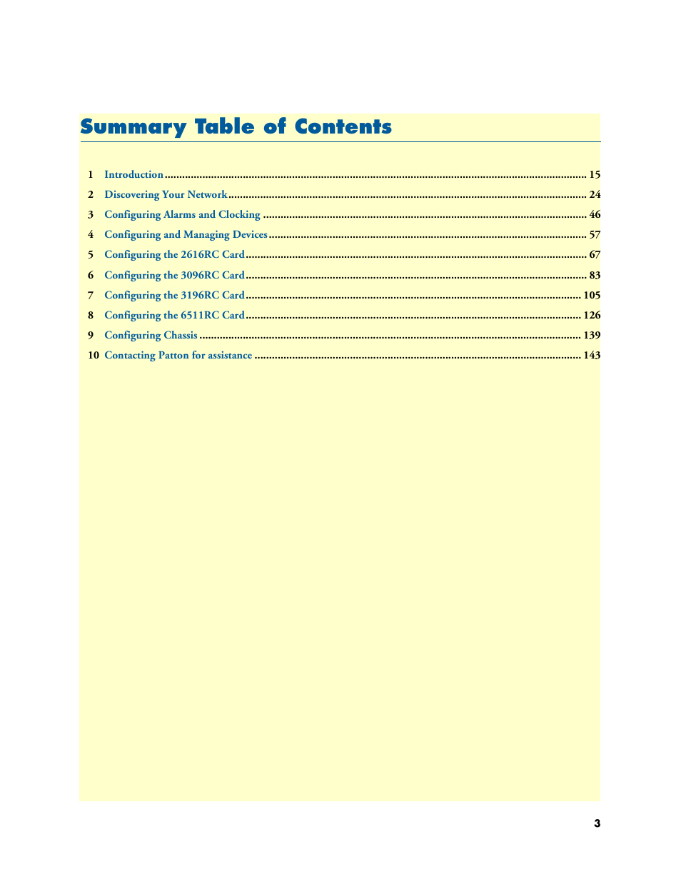 Summary table of contents, Summar y table of contents | Patton electronic FORESIGHT 6300 User Manual | Page 3 / 145
