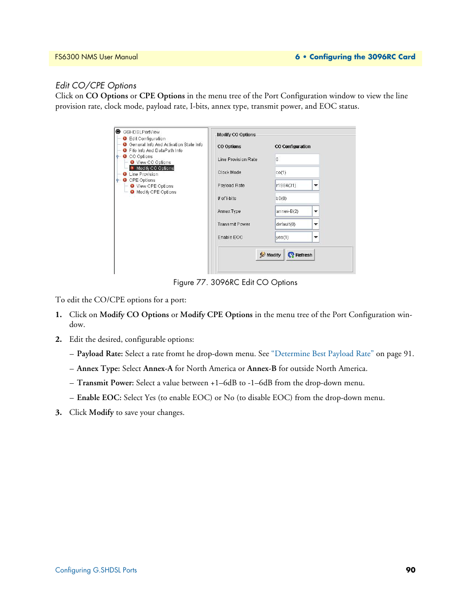 Edit co/cpe options, 3096rc edit co options | Patton electronic FORESIGHT 6300 User Manual | Page 90 / 145
