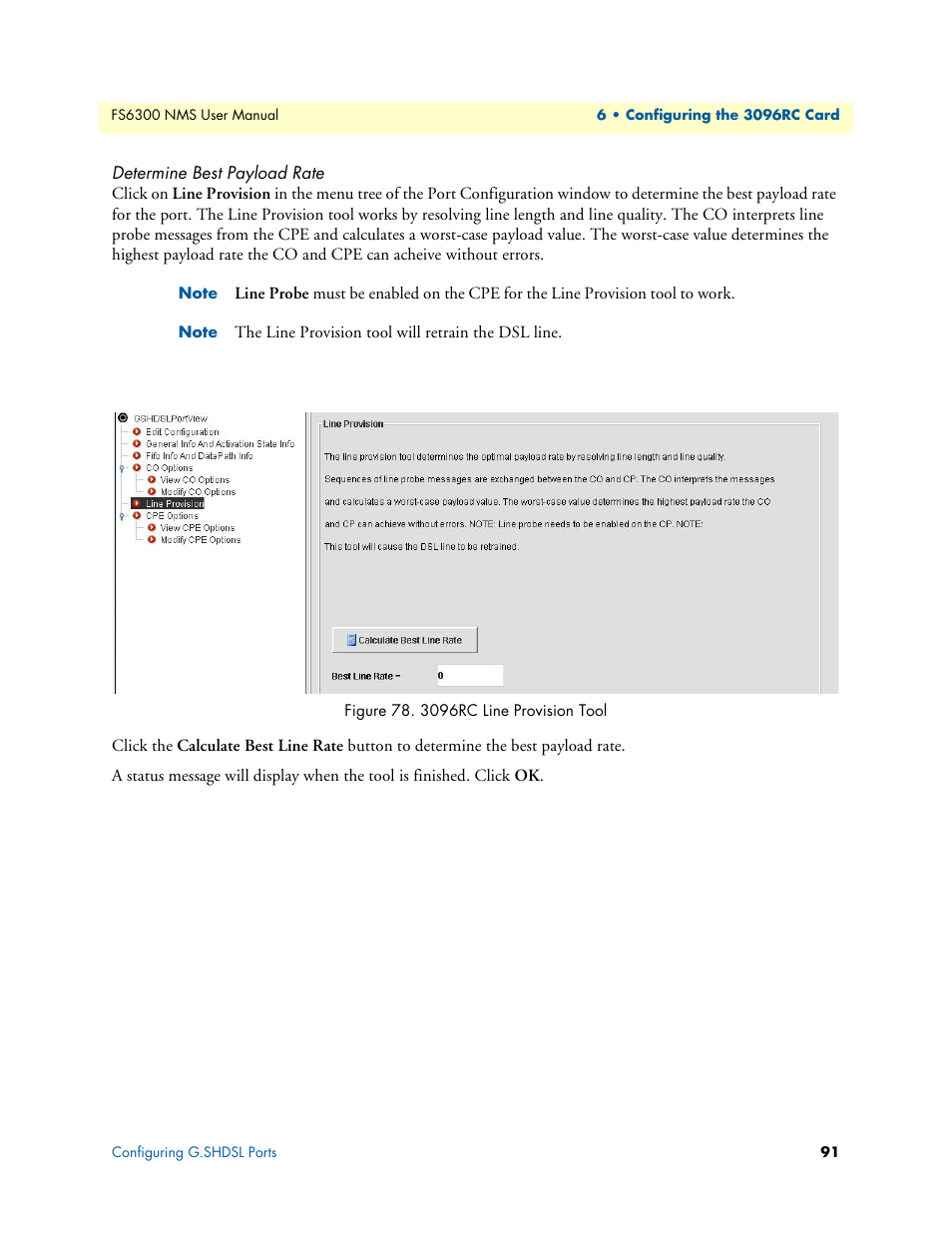 Determine best payload rate, 3096rc line provision tool | Patton electronic FORESIGHT 6300 User Manual | Page 91 / 145