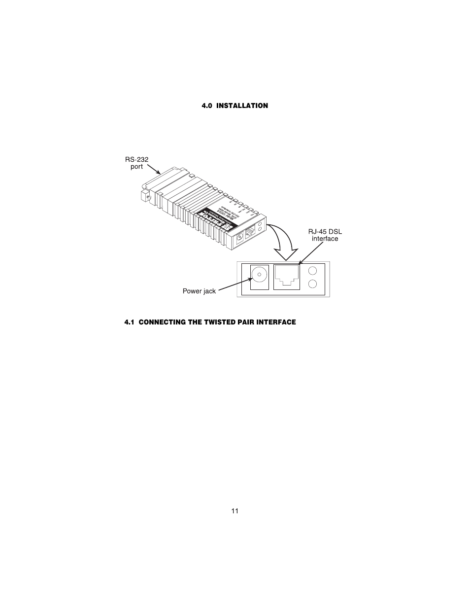 0 installation, 1 connecting the twisted pair interface, Installation | Connecting the twisted pair interface | Patton electronic 1053 User Manual | Page 11 / 20