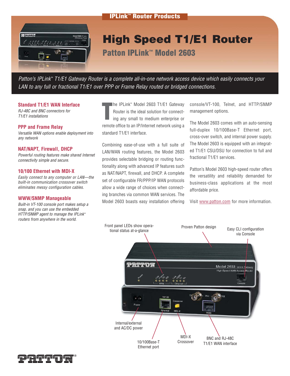 Patton electronic Patton IPLink 2603 User Manual | 2 pages