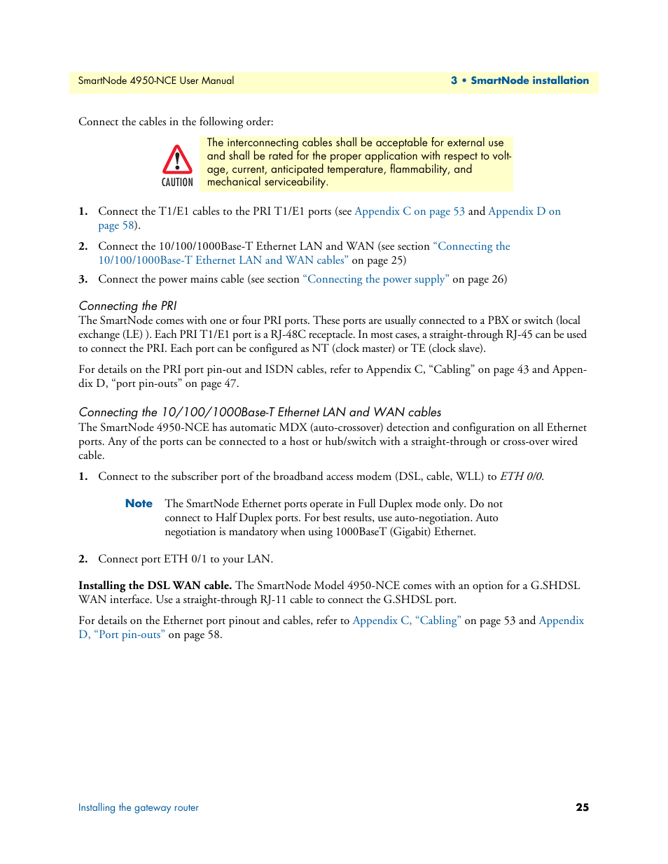 Connecting the pri, Installing the dsl wan cable | Patton electronic SMART NODE 4950-NCE User Manual | Page 25 / 65