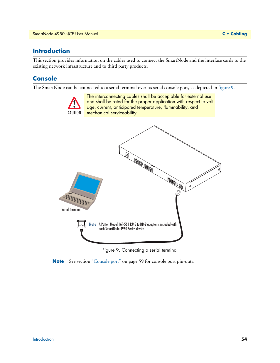 Introduction, Console, Connecting a serial terminal | Patton electronic SMART NODE 4950-NCE User Manual | Page 54 / 65