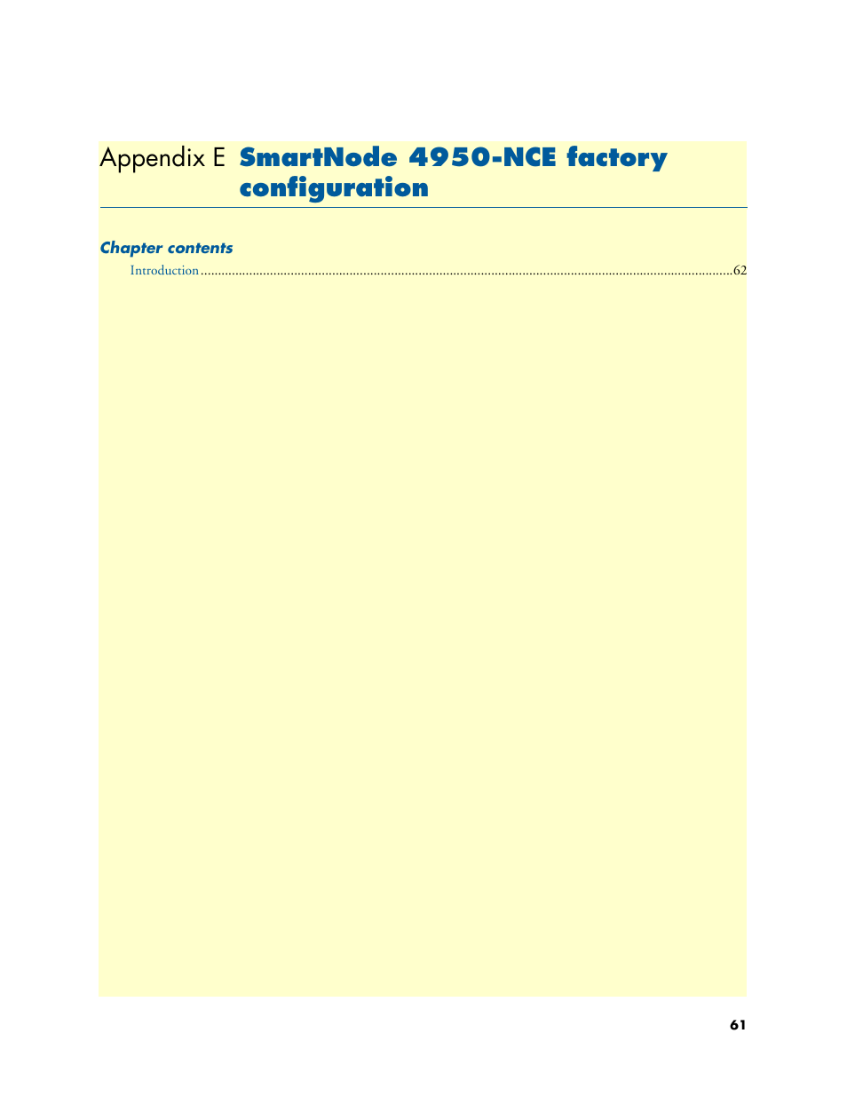 Smartnode 4950-nce factory configuration, Appendix e | Patton electronic SMART NODE 4950-NCE User Manual | Page 61 / 65