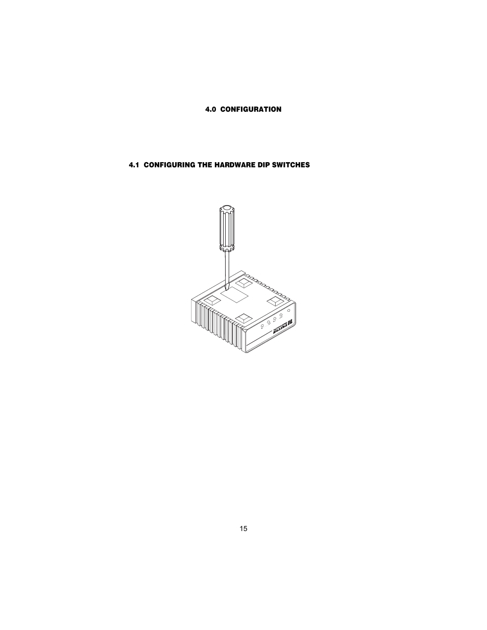 0 configuration, 1 configuring the hardware dip switches, Configuration | Configuring the hardware dip switches | Patton electronic 12168 User Manual | Page 15 / 24