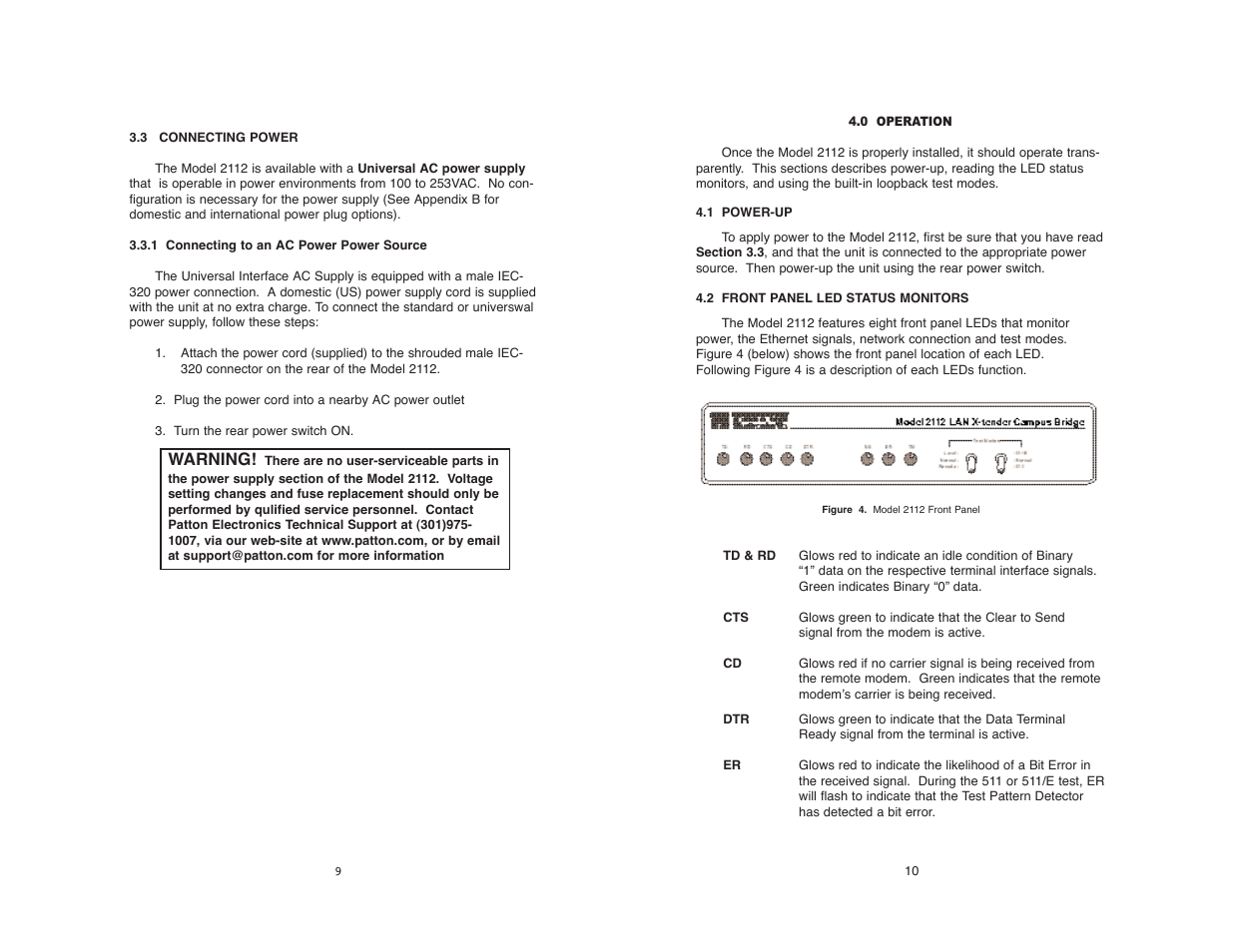 Warning | Patton electronic 2112 User Manual | Page 10 / 20
