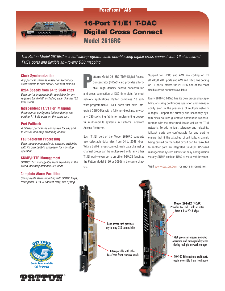 Patton electronic ForeFront 2616RC User Manual | 2 pages