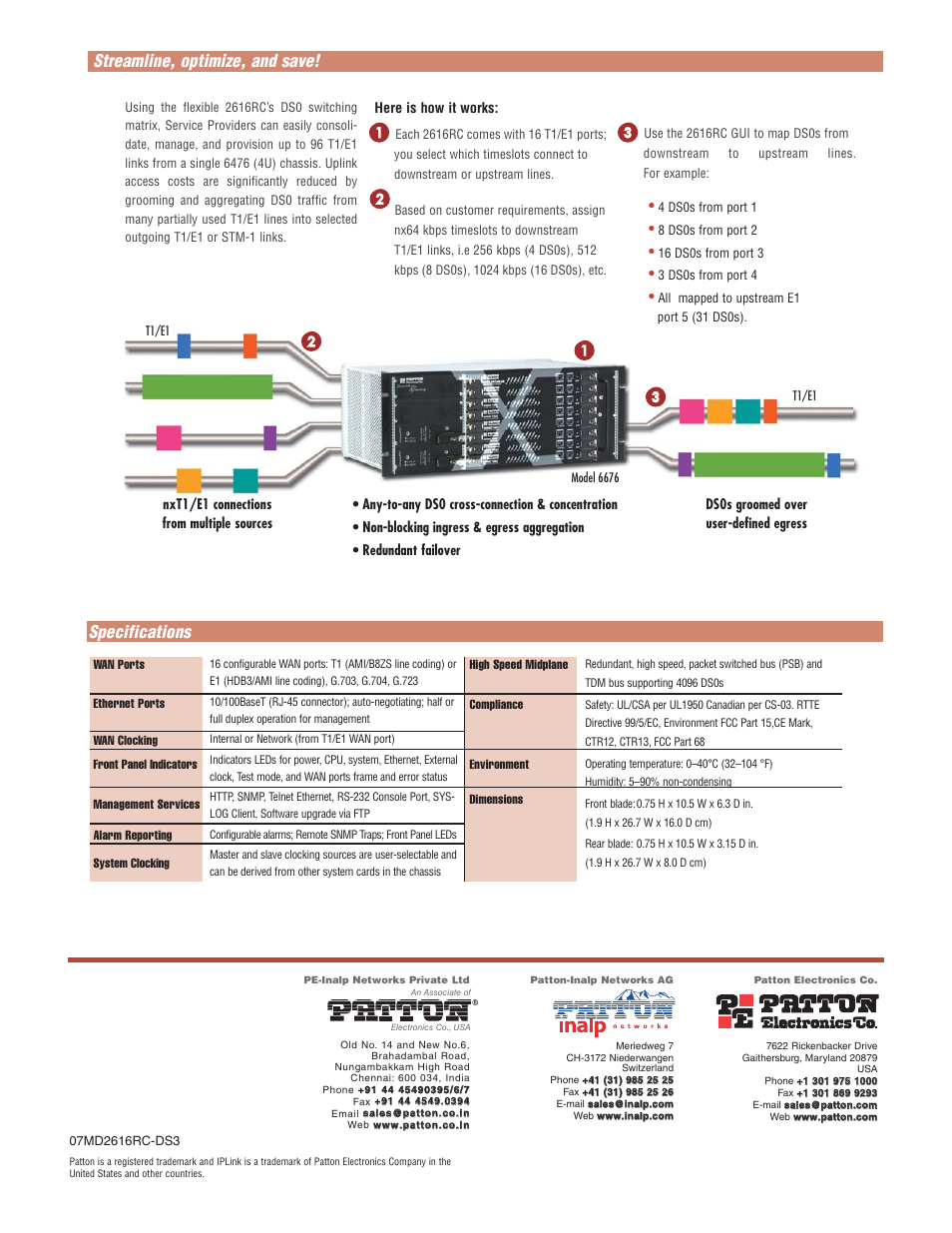 Streamline, optimize, and save, Specifications | Patton electronic ForeFront 2616RC User Manual | Page 2 / 2