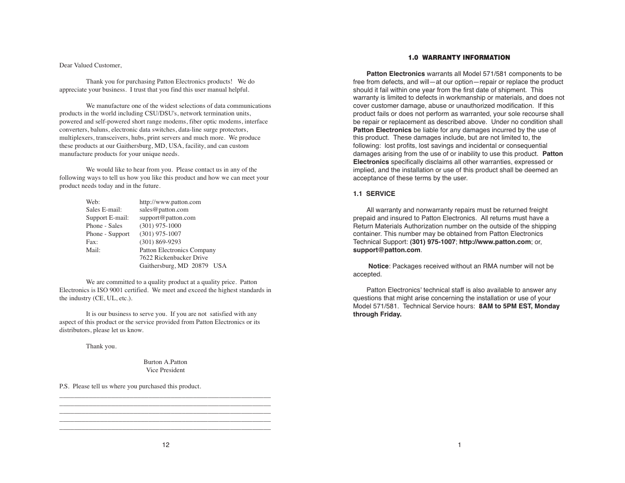 Patton electronic 581 User Manual | Page 2 / 16