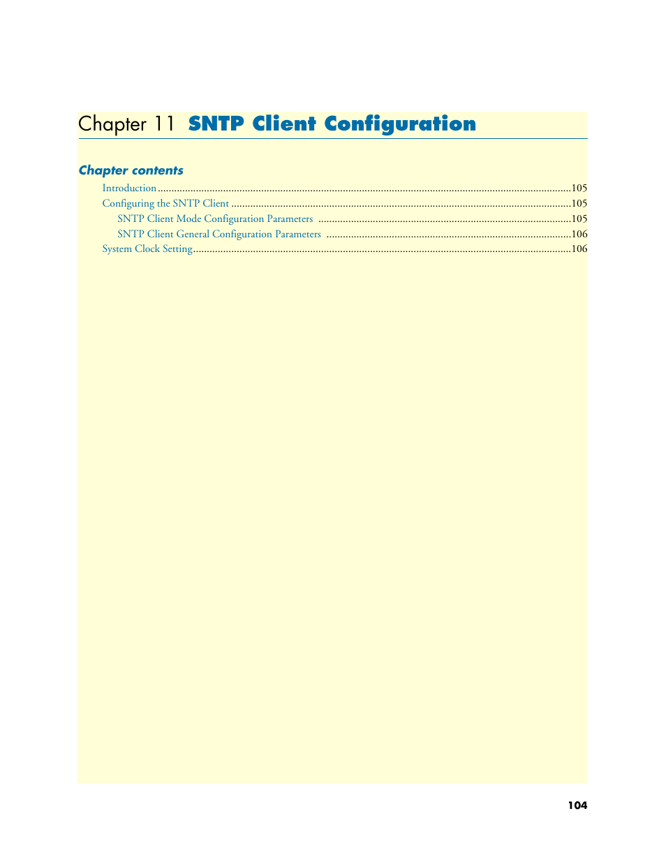 Chapter 11 sntp client configuration, Sntp client configuration, 11 sntp client configuration | Chapter 11 | Patton electronic 2635 User Manual | Page 104 / 133