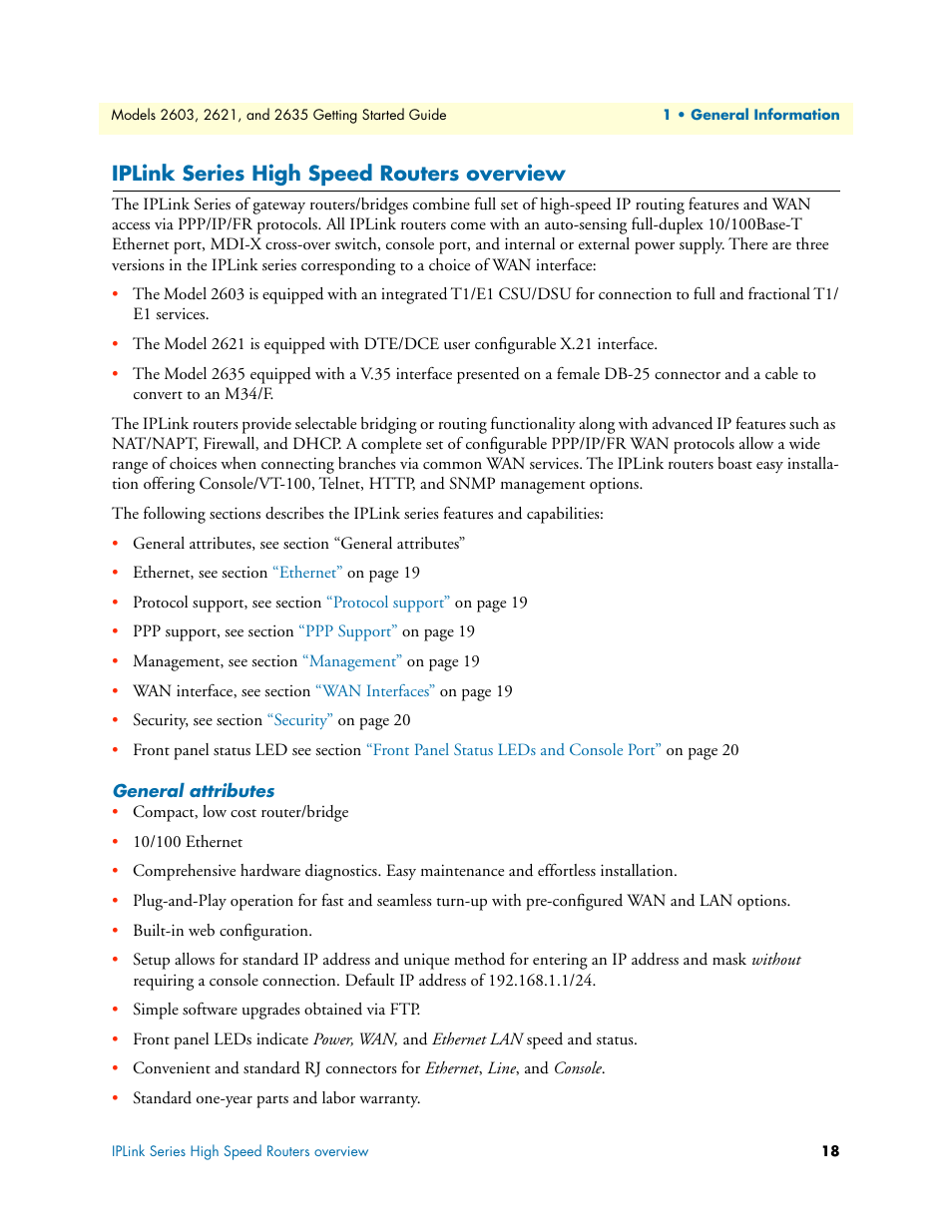 Iplink series high speed routers overview, General attributes | Patton electronic 2635 User Manual | Page 18 / 133