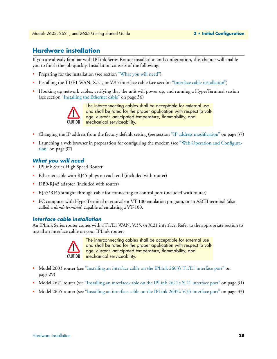 Hardware installation, What you will need, Interface cable installation | What you will need interface cable installation | Patton electronic 2635 User Manual | Page 28 / 133