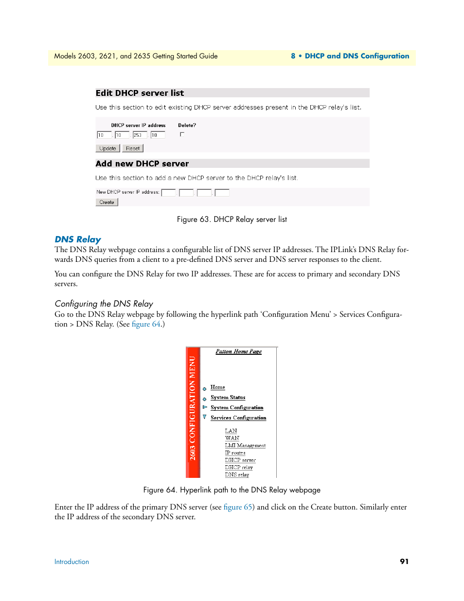 Dns relay, Configuring the dns relay, Dhcp relay server list | Figure 63 | Patton electronic 2635 User Manual | Page 91 / 133