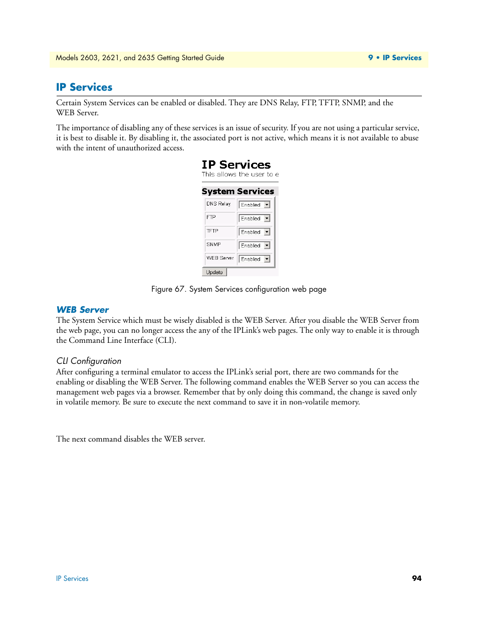 Ip services, Web server, Cli configuration | Patton electronic 2635 User Manual | Page 94 / 133