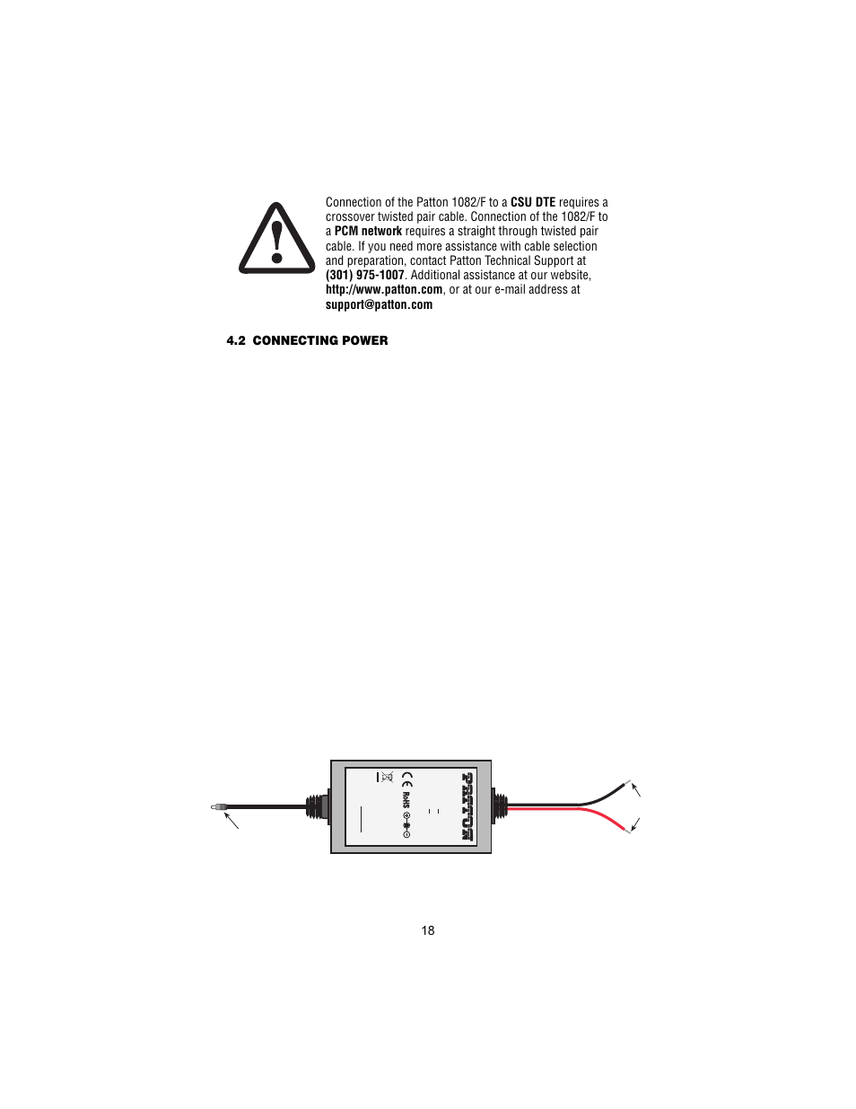 2 connecting power, Universal ac power (100–240 vac), Dc power | Connecting power, Universal ac power (100–240 vac) dc power | Patton electronic 1082/F User Manual | Page 18 / 28