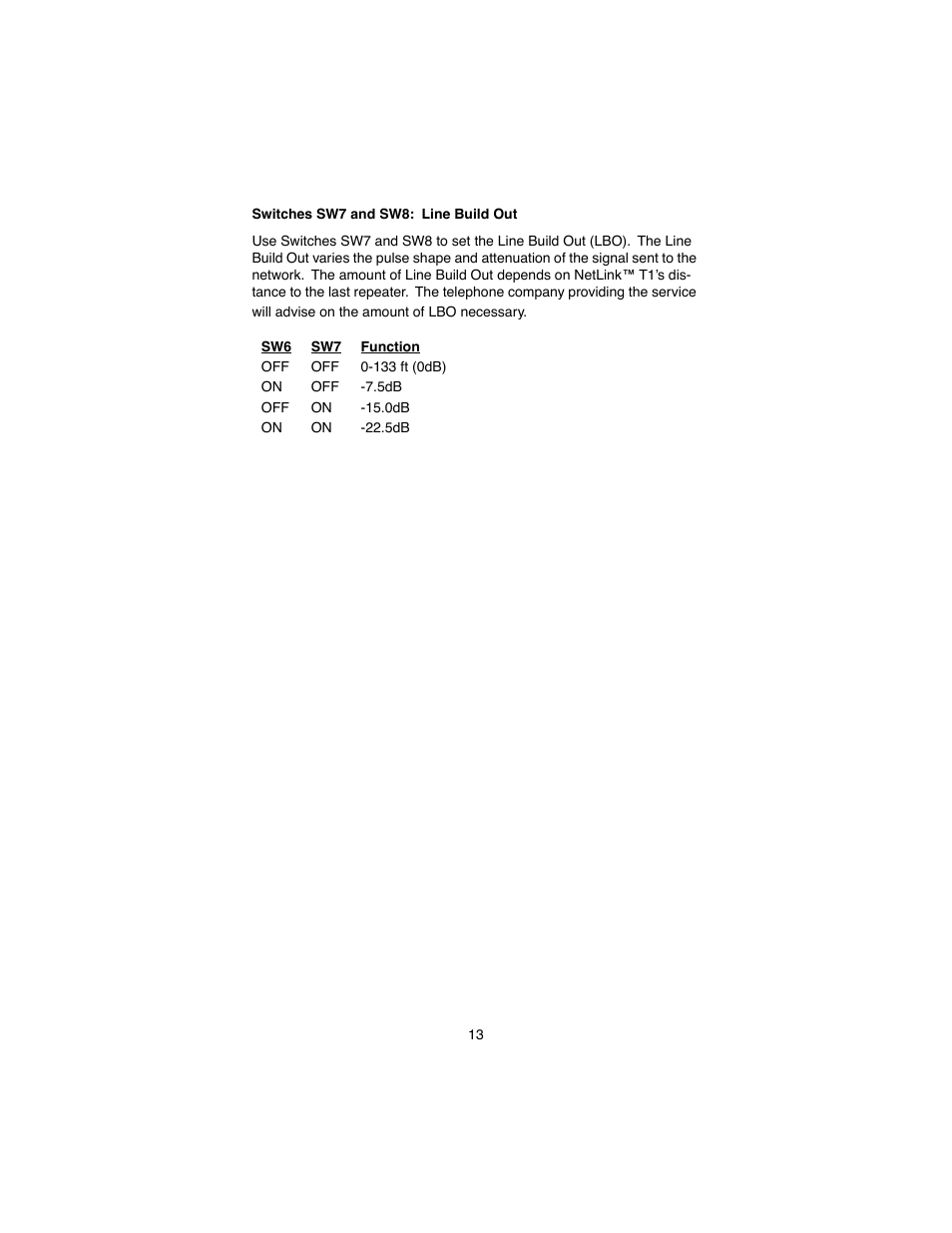 Switches sw7 and sw8: line build out | Patton electronic 2710 User Manual | Page 13 / 44