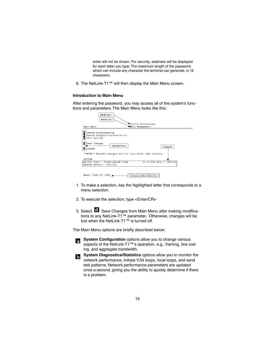 Introduction to main menu | Patton electronic 2710 User Manual | Page 15 / 44