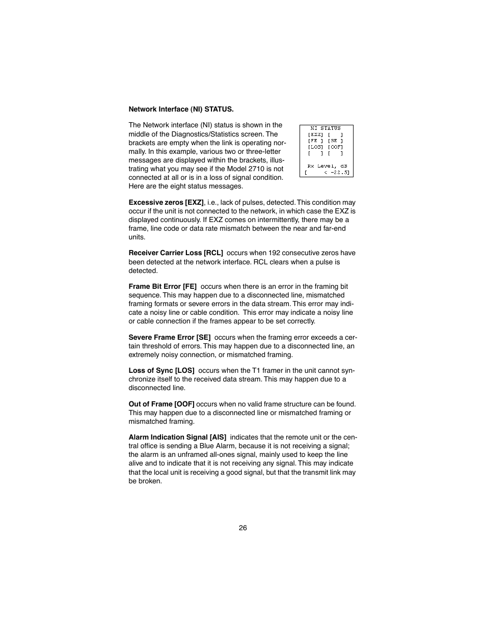 Network interface (ni) status | Patton electronic 2710 User Manual | Page 26 / 44