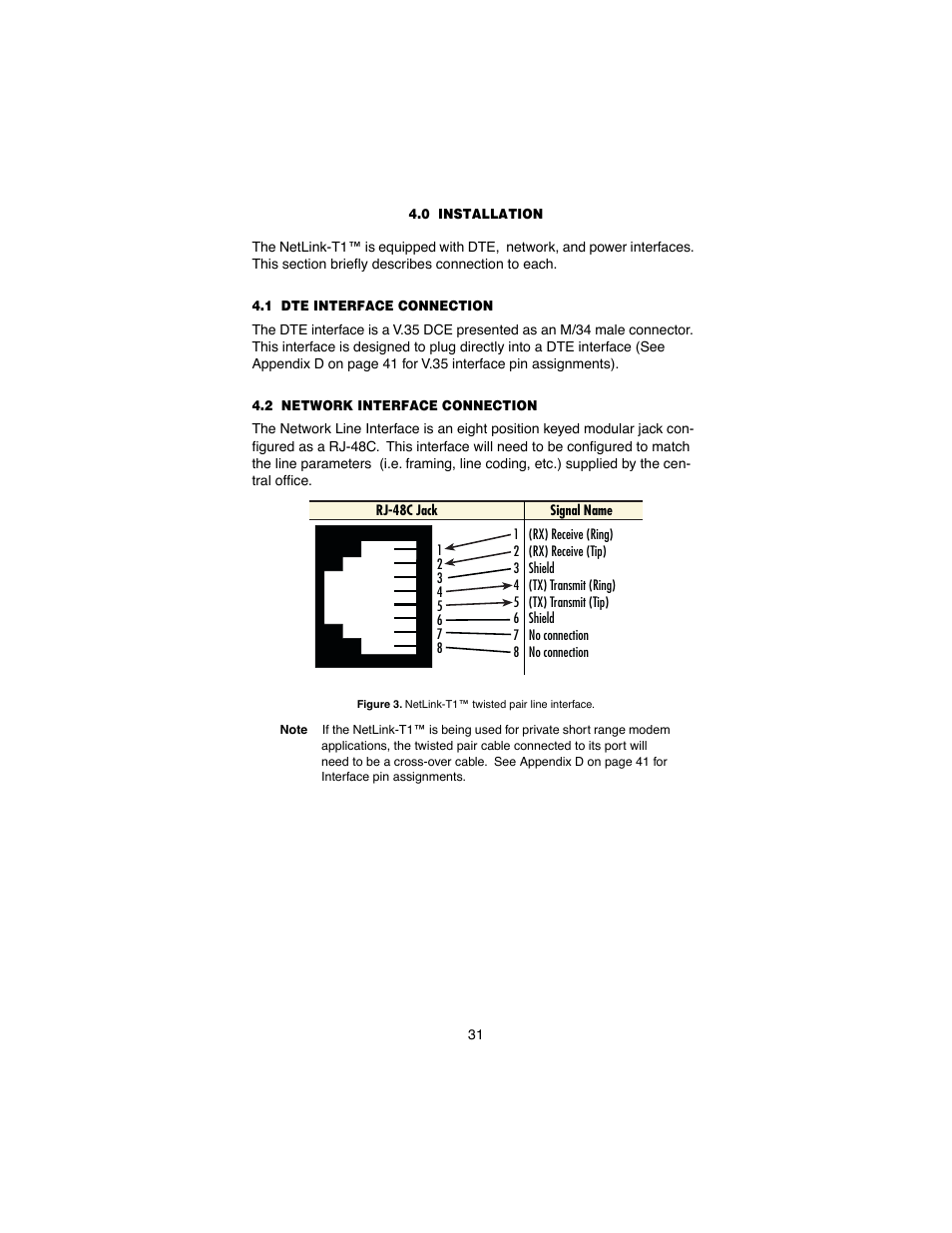 0 installation, 1 dte interface connection, 2 network interface connection | Installation, Dte interface connection, Network interface connection | Patton electronic 2710 User Manual | Page 31 / 44