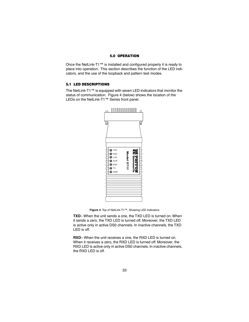0 operation, 1 led descriptions, Operation | Led descriptions | Patton electronic 2710 User Manual | Page 33 / 44