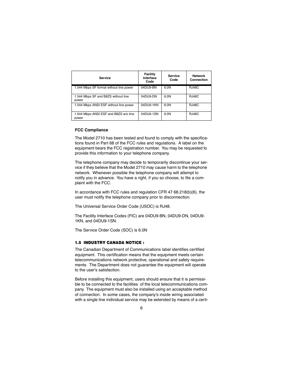 Fcc compliance, 5 industry canada notice, Industry canada notice | Patton electronic 2710 User Manual | Page 6 / 44