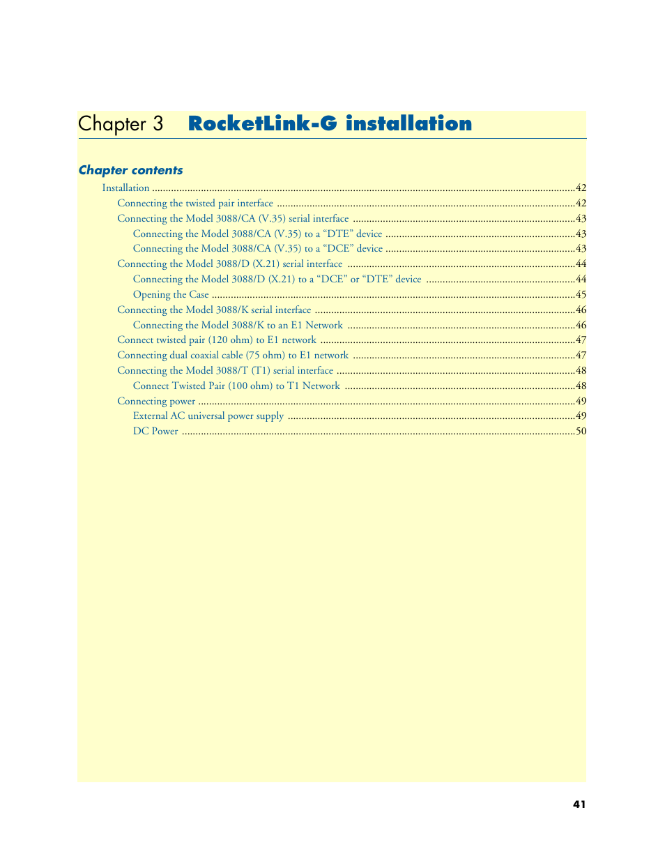 Chapter 3 rocketlink-g installation, Rocketlink-g installation, Chapter 3 | Patton electronic 3088 Series User Manual | Page 41 / 82