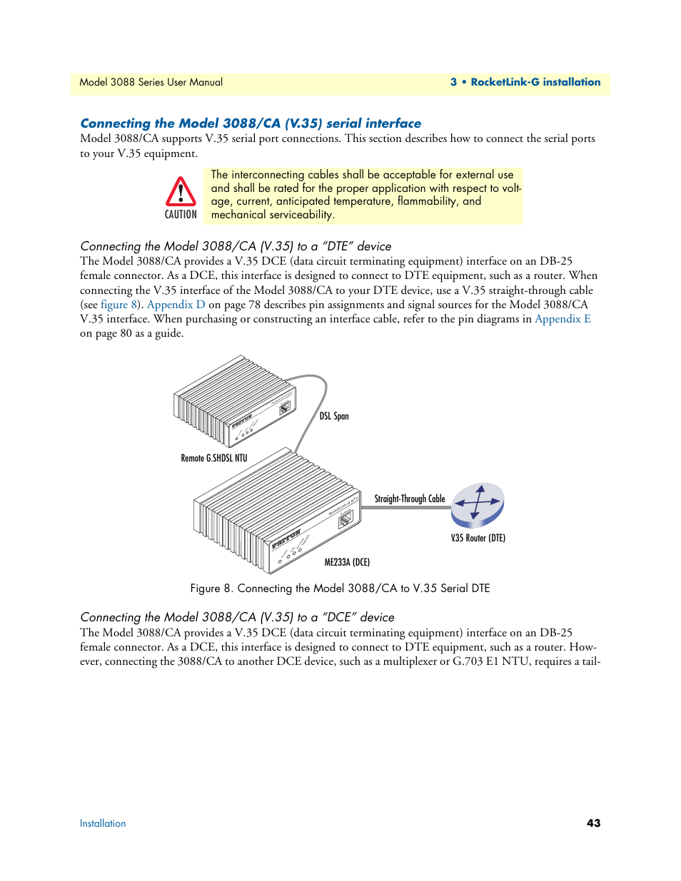 Connecting the model 3088/ca to v.35 serial dte | Patton electronic 3088 Series User Manual | Page 43 / 82